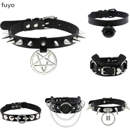 Woman Girls Harajuku Punk Pentagram Choker Necklace Collar Pu Leather Goth Rivets Choker Necklace Party Club Sexy Gothic Jewelry