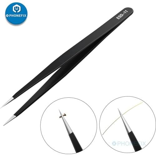 2pcs Anti-static ESD Stainless Steel Tweezers Maintenance Tools Industrial Precision Curved Straight Tweezers Pinzette Pinzas