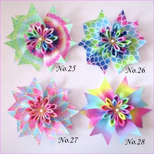20 BLESSING Girl Popular 4.5" Fairy Hair Bow Clip Lotus Flower Rainbow Baby