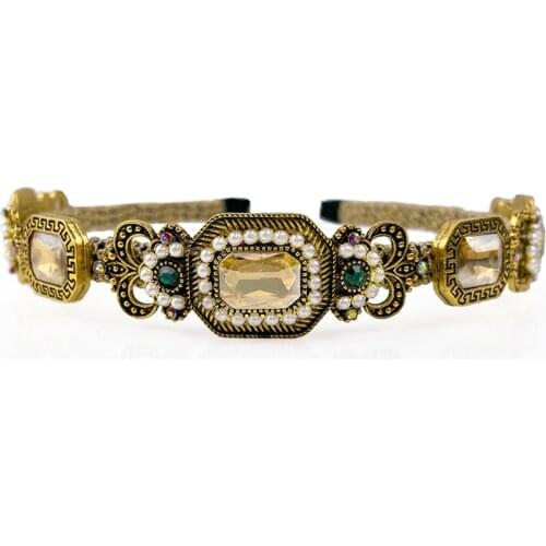 Baroque Style Headband For Women Retro Colorful Gem Noble Hair Accessories Female Golden Rose Fine Hairband Resin Luxurious New