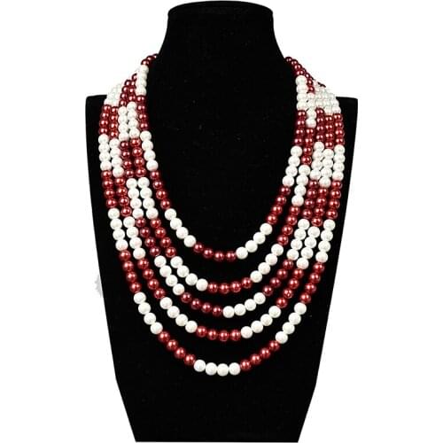 Size For 8mm Red and White Round Beads multi-layer Imitation Pearls Necklace 18-23inch Fit Thanks Givings Day H180