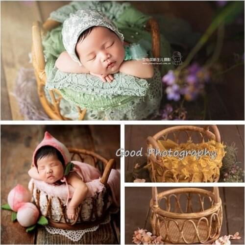 Newborn Photography Props Girl Round Vine Woven Basket Baby Photo Shoot Chair Bebe Poser Container Studio Fotografie Accessories