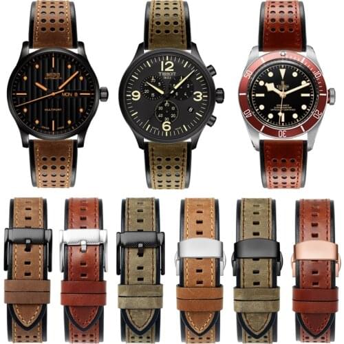 Carouse Watchband 20mm 22mm 24mm Calf Genuine Leather Watch Band for Tissot Seiko Citizen Mens Leather Watch With Accessories