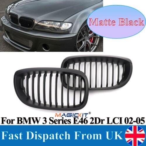MagicKit Car Racing Grills 2pcs Matte Black Front Kidney Grill for BMW E46 Facelift 3 SERIES 2D 2002-2005 Bumper Racing Grilles