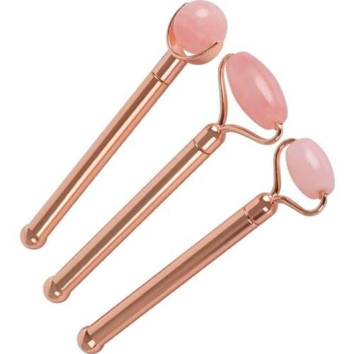 Three In One Multifunctional Powder Crystal Quartz Jade Finishing Contour Crystal Surface Roller Massager Beauty Massage Tool