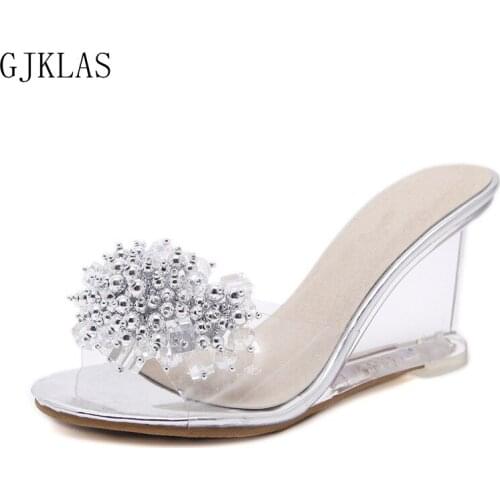 Transparent Heels Big Size Women Summer Sandals Women Shoes High Heel Ladies Shoes.slippers Fashion Sliders Shoes Women Crystal