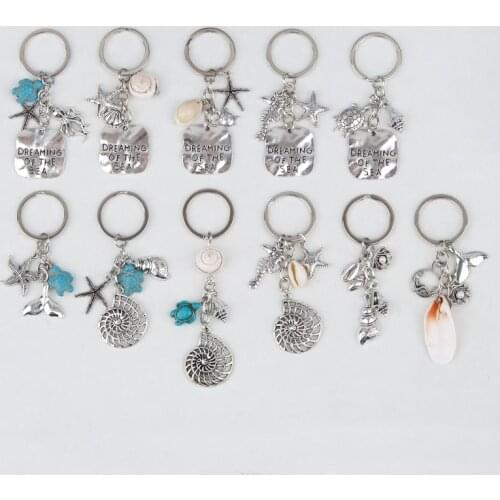 Doreen Box Ocean Jewelry Keychain & Keyring Silver Color Star Fish Tortoise Pendant Message " DREAMING OF THE SEA ", 1 PC