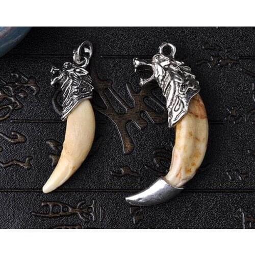 The Tibetan mastiff Langya pendant pendant inlaid silver teeth imitation diamond Bodhi DIY Tibetan accessories accessories