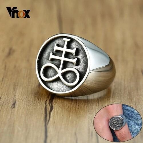 Vnox Retro Men Leviathan Cross Rings Solid Color Stainless Steel Signet anel masculino