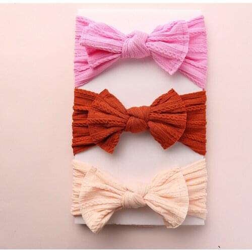 30pcs/lot Newborn Baby Girls Cable Knit Nylon Headbands,Soft Stretchy Wide Turban Bows Nylon Headwraps,Infants Hair Accessories