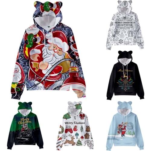XS-4XL Autumn And Winter Christmas Tie-dye Print Long-sleeved Cat Ears Hooded Sweater For Kids grinch christmas Cute fashion F4