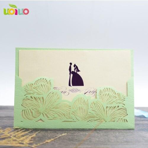 Green 50pcs Classic Style Wedding Invitations Cards Custom Laser Cut Flower Printable Customizable couple birthday