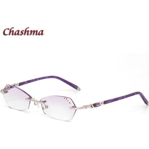 Glasses Women Eyeglasses Frames Rimless Colored Prescription Glass Diamonds Trimmed Anti Blue Ray Anti Resistance Lens