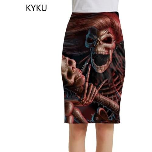 KYKU Brand Skull Skirts Women Skeleton Sundresses Hip Hop Sexy Punk Office Rock Elegant Ladies Skirts Womens Floral Anime