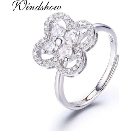 Cute Funny 925 Sterling Silver 4 Petals Flower Set CZ Rotatable Rings For Women Finger Jewelry Anillos Bague Argent Aneis Anillo