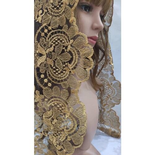Gold Traditional Spanish Lace Mantilla Veil ,Embroidery Lace Wedding Veil