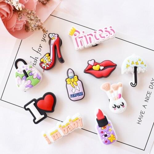 1pcs Cute Croc charms Shoe Decoration Buckle Accessories Jibz for girls perfume umbrerra high-heeled red lips princess
