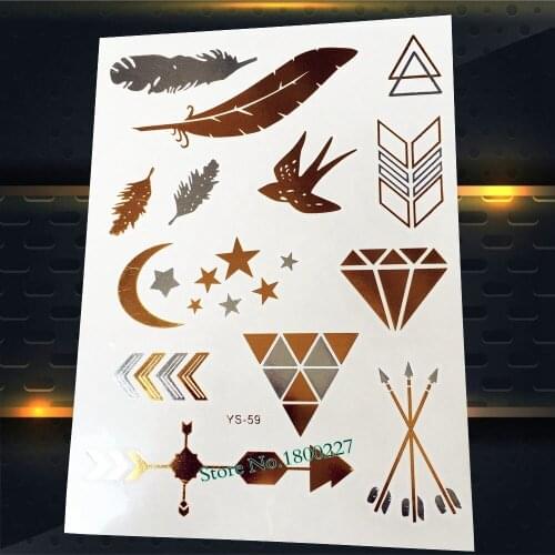 1PC Top Quality Golden Feather Temporary Tattoo Stickers PYS-59 Arrows Diamonds Pattern Flying Birds Swallow Summer Style Tattoo