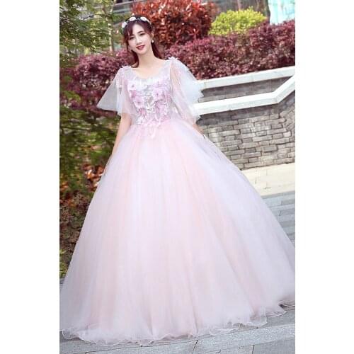 100%real carnival fairy light pink embroidery court medieval dress renaissance Gown queen Victorian /Marie/ Belle Ball/ball gown