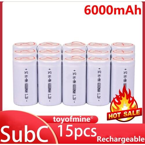 15pcs SubC Sub C 6000mAh 1.2V Ni-MH W/ Tab Rechargeable Battery White High Power