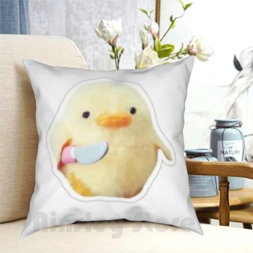 Duck With A Knife Meme Lil Peep Pillow Case Printed Home Soft DIY Pillow cover Chicken Meme Knife Yellow Cartoon Duck Funny