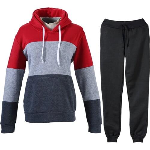 Color Two Piece Set 2020 Autumn Winter Tracksuit Womens Hooded Sweatshirt And Pants Casual 2Piece Outfits Woman Sport Suit