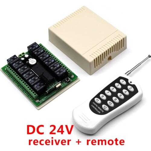 DC 24V 12V 12CH Remote Control Switch RF Wireless Transmitter Receiver And 12CH Remote