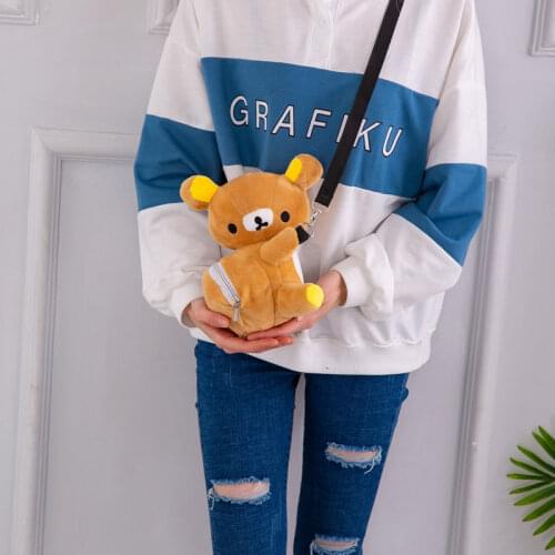 Kawaii Rilakkuma Bear Soft Stuffed Dolls Fashion Casual Crossbody Bag Plush Toys Cute Cartoon Anime Plush Dolls Gift for Girls