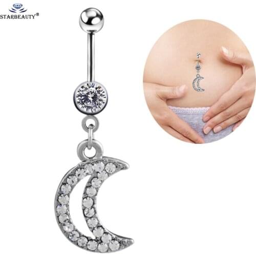 White Gem Moon Belly Piercing Ombligo Belly Button Rings Navel Piercing Nombril Belly Ring Earring Pircing Women Jewelry