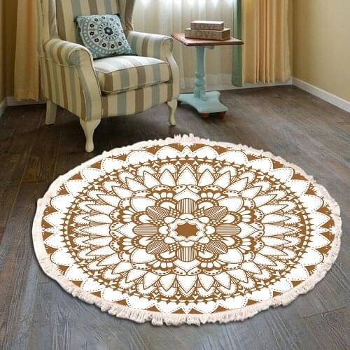 Persian Style Round Living Room Rug Imitation Cotton Linen Bedroom Mat Carpets Machine Washable Doormat Bohemia Prayer Mats
