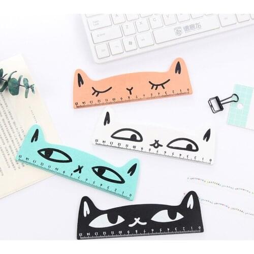 3pcs Korean personality creative stationery cat modeling wooden ruler cute cartoon student ruler 15cm length