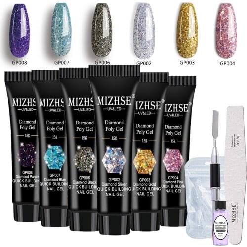 MIZHSE 15ML Poly Nail Gel Set UV Gel Varnish Polish Kit Glitter Nail Gel Polish Quick Builder for Nail Extension Manicure Kits