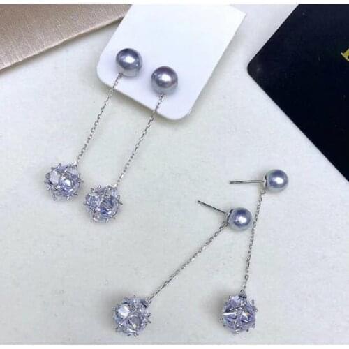 Smart fashion zircon S925 silver Jewellery s925 silver 6-7mm Sea Pearl Earrings
