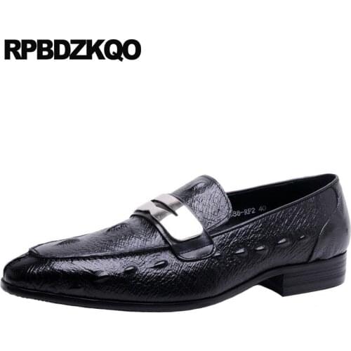 Men Brown Genuine Leather Shoes Black Loafers Handmade Office Metal Italy Dress Italian Pointed Toe Crocodile Alligator European