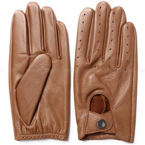 Male Fall and Winter Genuine Leather Gloves Mens Fashion Brand Yellow Warm Driving Unlined Gloves Goatskin Mittens