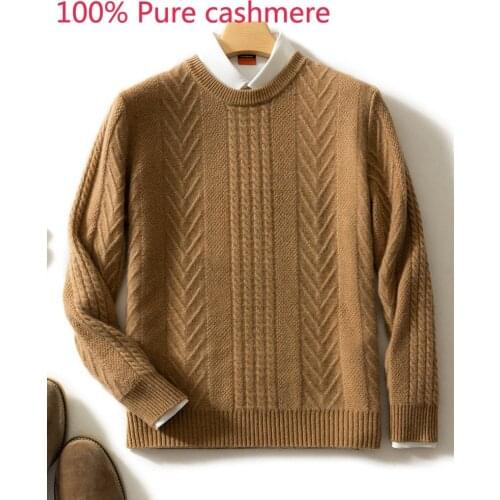 New Autumn Winter Double Ply Thickened Men 100% Pure Cashmere Men Casual Pullover Youth O-neck Computer Knitted Sweater Size 3XL