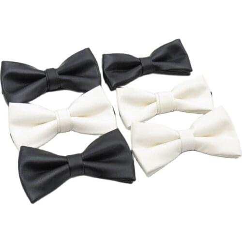 Mens new unique leather material single color bow tie black fashion bowties Milky white narrow
