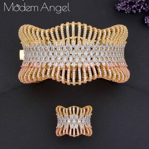 ModemAngel Luxury Geometric Bangle Ring Sets Fashion Dubai Bridal Jewelry Sets For Women Wedding
