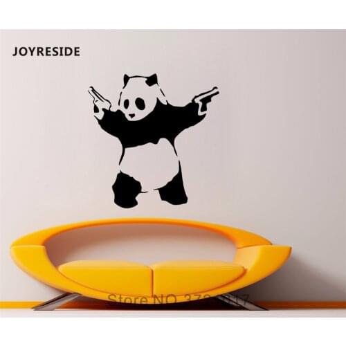 JOYRESIDE Panda Bear With Two Guns Wall Cute Animal Decal Vinyl Sticker Decor Bedroom Kids Room Living Room Interior Mural A352