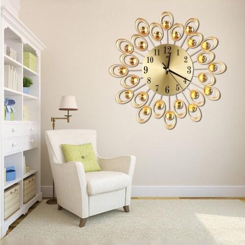 Clocks Wall Home Decor Living Room Luxury 3d Wall Clock Diamonds Non-ticking Silent Dazzling Metal Wall Clock Часы На Стену