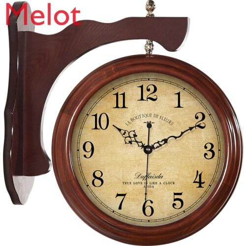 Northern European Style Solid Wood Double-Sided Wall Clock Living Room American Mute Two-Side Clock New Chinese Style
