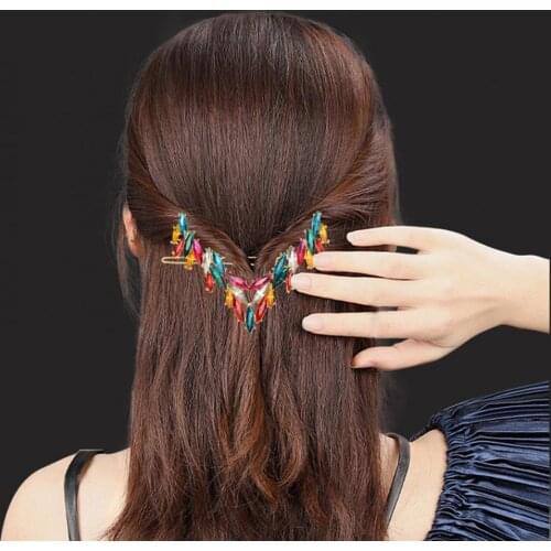 New Multi-function Hair Clip Beautiful Eco-friendly Decorative Attractive Rhinestone Hair Clip V-shaped Hairpin for Daily Life