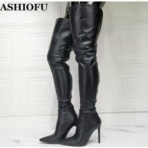 ASHIOFU New Wholesale Womens Thigh High Boots Sexy Night-club Party Prom Over Knee Boots Evening Fashion Winter Long Boots Shoes