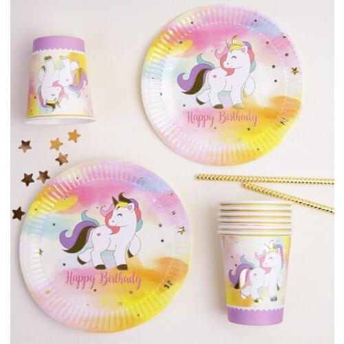 10Pcs/Set Unicorn Disposable Tableware Paper Cup Girl Birthday Table Decoration Team Bride To Be Wedding Party Supplies SD25