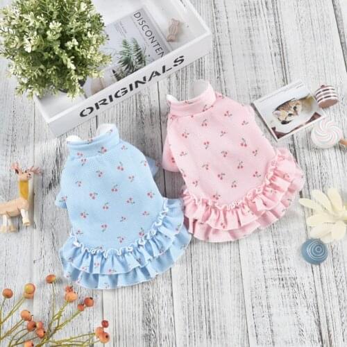 Autumn And Winter Cute Dog Dress Wool Soft Breathable Pet Skirt Warm Sweetheart Print Puppy Cat Costume Pet Neccessity