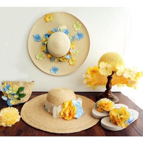 HAHAFLOWER Summer Bohemia beach Slippers New Fashion Clip Toes Flip Flops Flower Womens Wedge Sandals bag Straw hat set