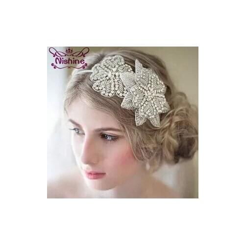 Nishine Women Luxury Star Clover Rhinestone Hairband Heart Ribbon Tie Headband Hair Accessories Wedding Bride Party Headwear