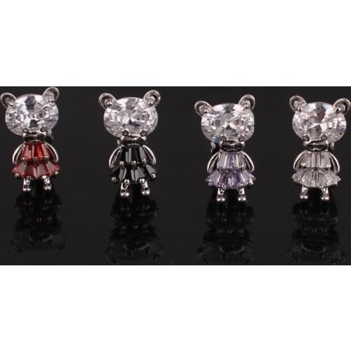 GRACE JUN Top Quality AAA Cubic Zircon Charm Cute Clip on Earrings No Pierced for Girl Party Animal Bear No Hole Earrings 2020