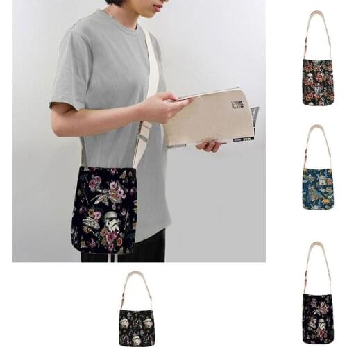 Floral anime pattern cotton and linen shoulder bag printing messenger beach travel handbag female bag lady messenger bag