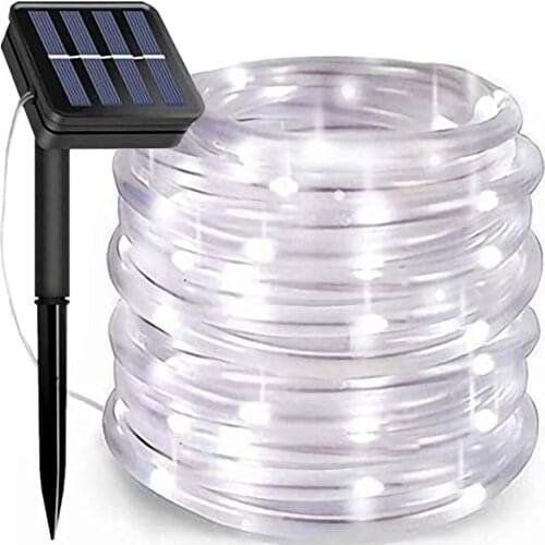 LED Solar Rope String Lights Outdoor Waterproof Garden Yard Home Decoration (Cool White-Vaporous)